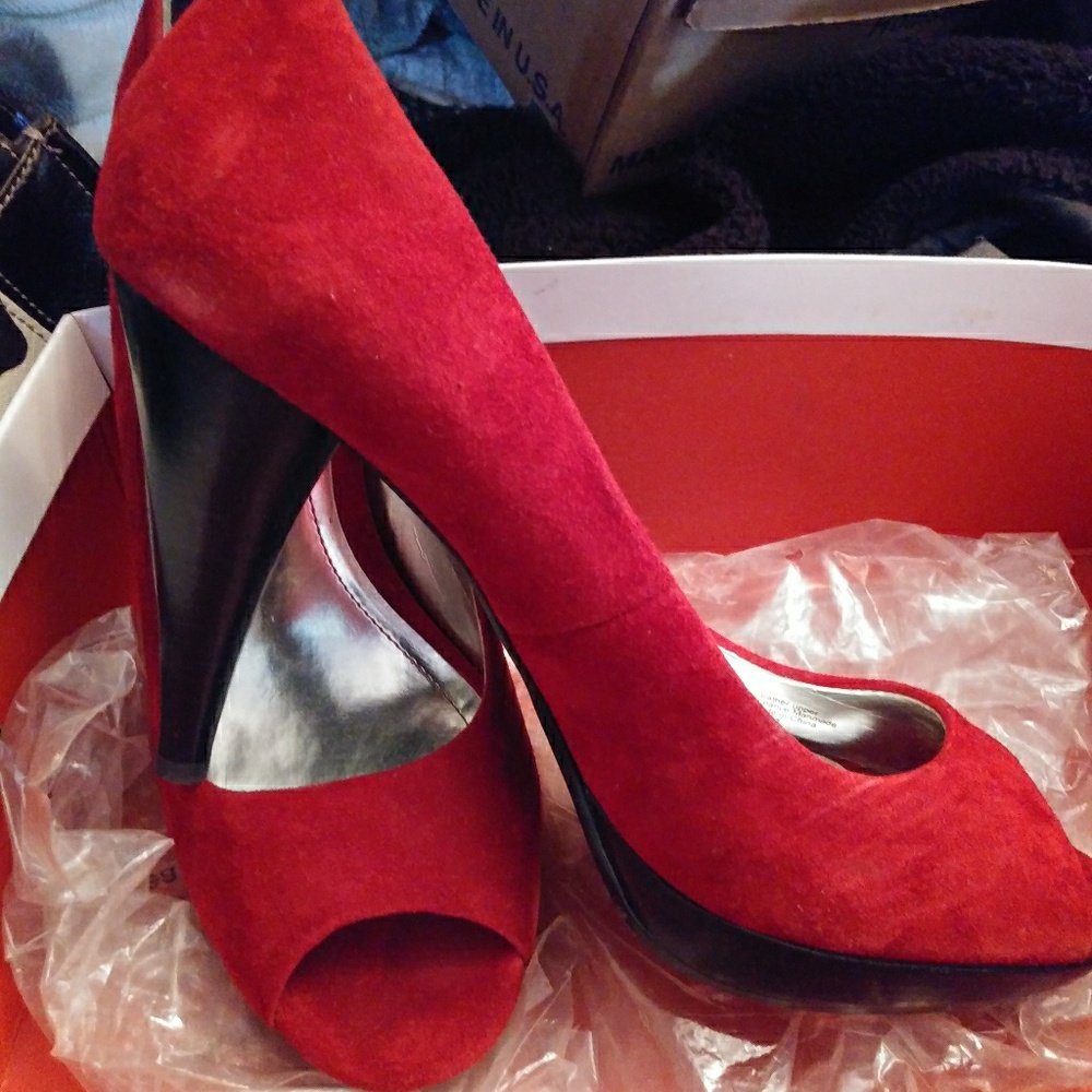 Style & Co Celine Brick Red Suede Peep-Toe Heels